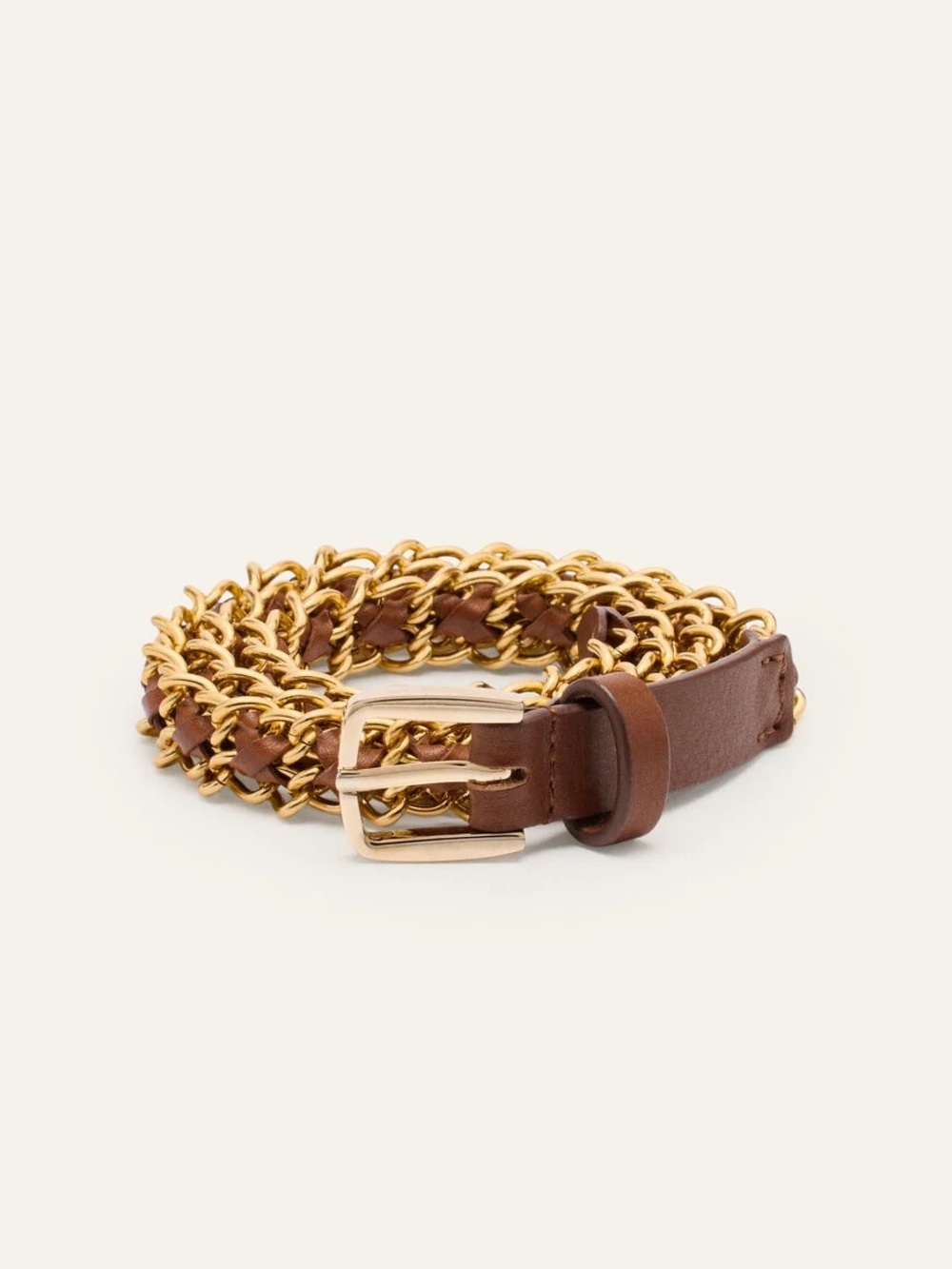 ba&sh Brown Leather and Gold Chain Belt